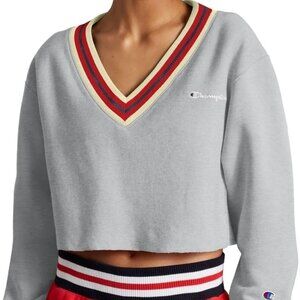 Champion Life Women's Retro Oversized Cropped V-Neck Sweatshirt Gray Size S